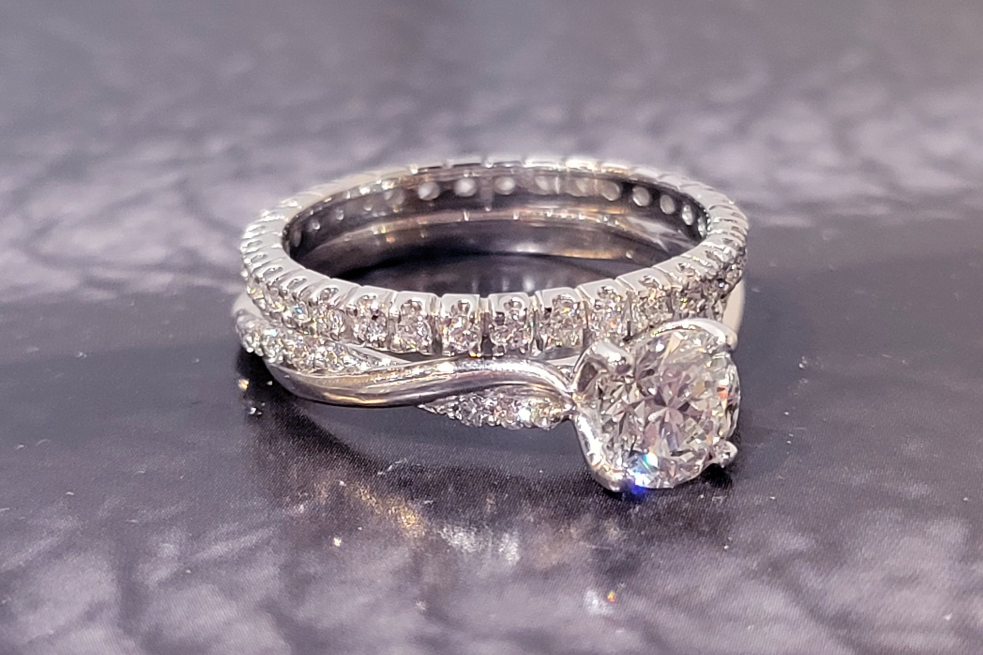 18K W/G Canadian Diamond Engagement Ring with Twisted Detail
