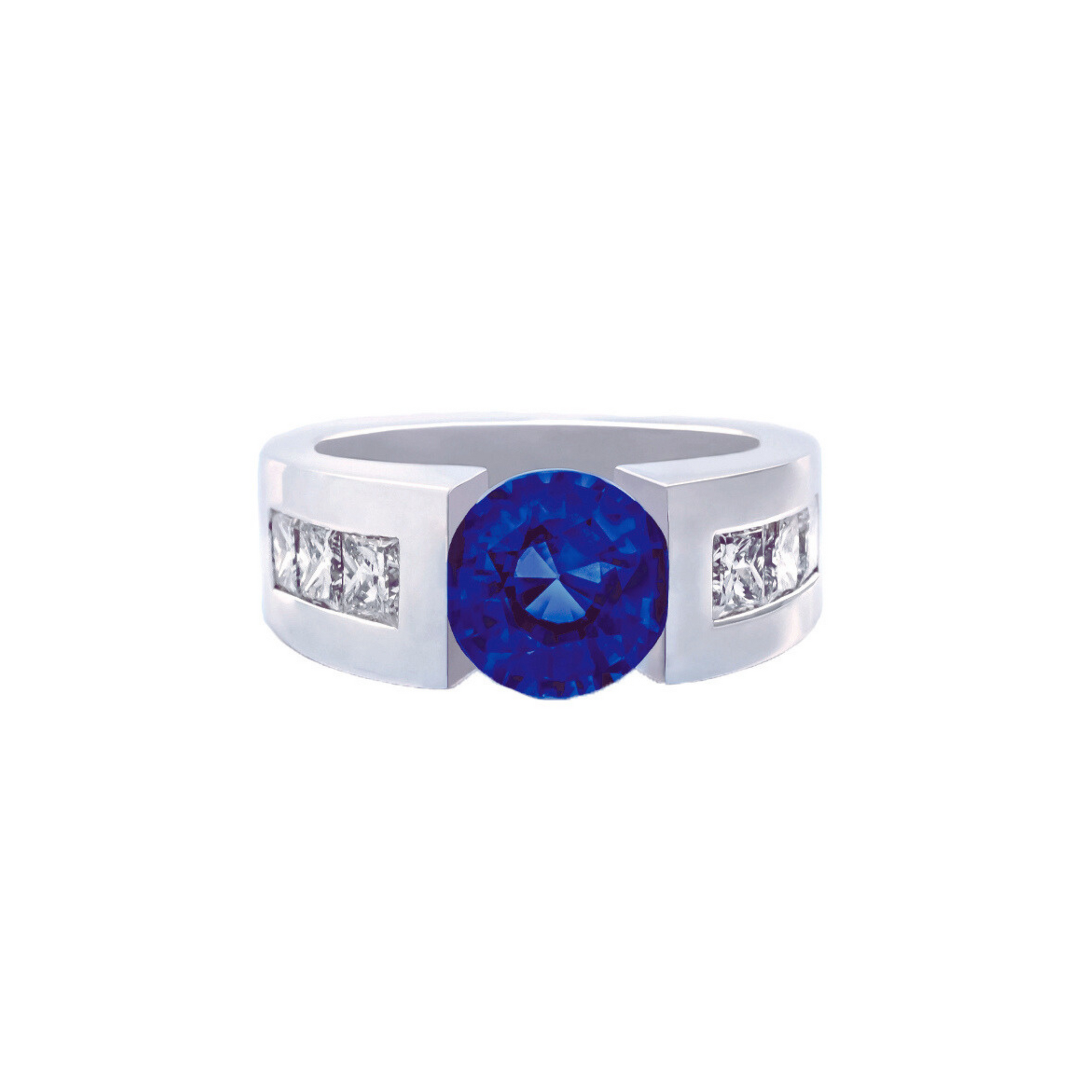 14K White Gold Modern Sapphire and Diamond Ring