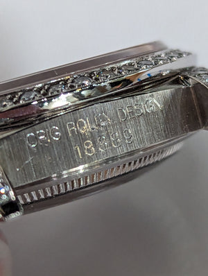 18k W Gold Rolex Day-Date Wristwatch, all factory Diamonds, RARE Ref. 18389