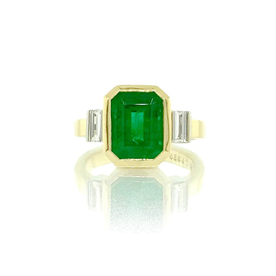 18K Yellow Gold & Platinum Emerald and Diamond Ring