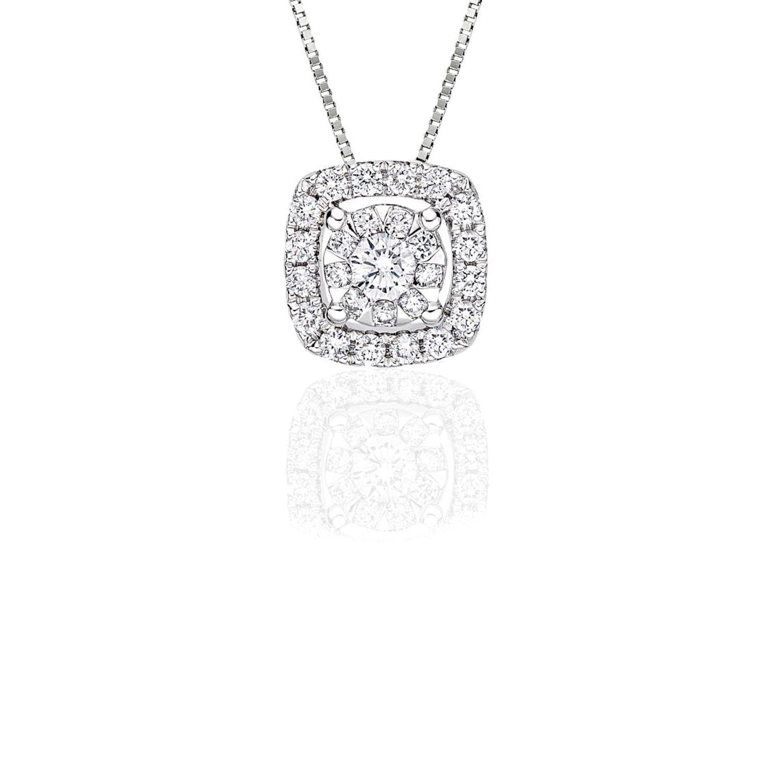 14K White Gold Halo Style Illusion Diamond Necklace
