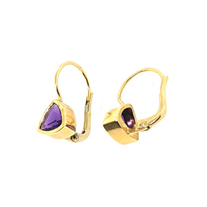 14K Y/G Trilliant Amethyst Earrings with Lever Backings