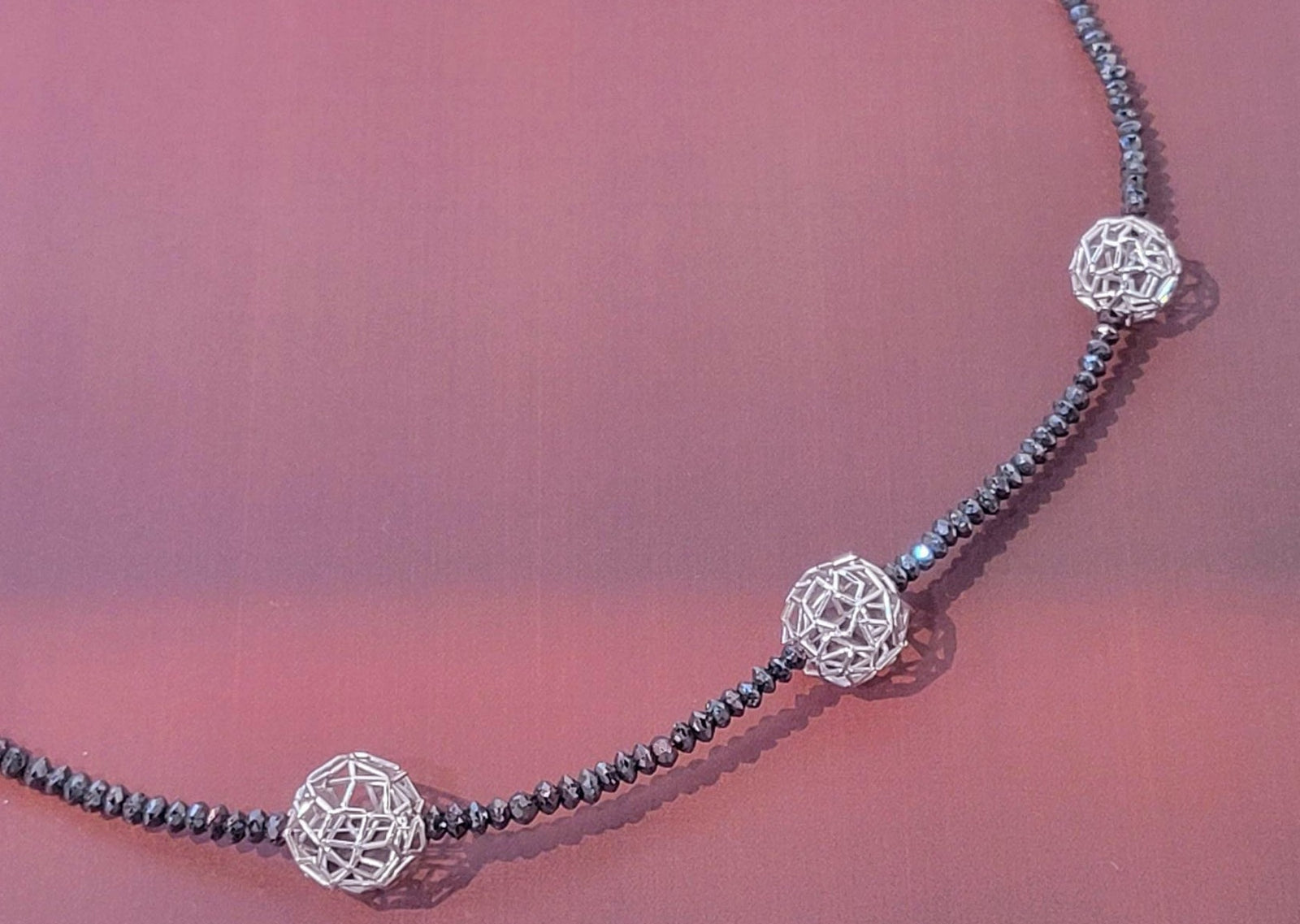 Sterling Silver Wire Ball with Black Diamond Beaded Chain Necklace