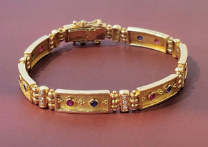 18K YG "LALAoUNIS" Ruby, Sapphire and Diamond Bracelet
