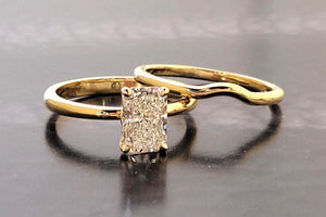 14K Y/G Petal Detail Solitaire Lab Grown Radiant Cut Diamond Ring with Contour Band