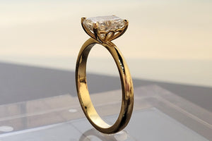 14K Y/G Petal Detail Solitaire Lab Grown Radiant Cut Diamond Ring with Contour Band