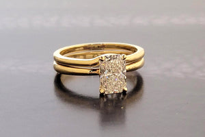 14K Y/G Petal Detail Solitaire Lab Grown Radiant Cut Diamond Ring with Contour Band