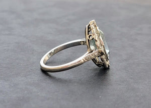 Vintage Platinum Aquamarine and Diamond Ring