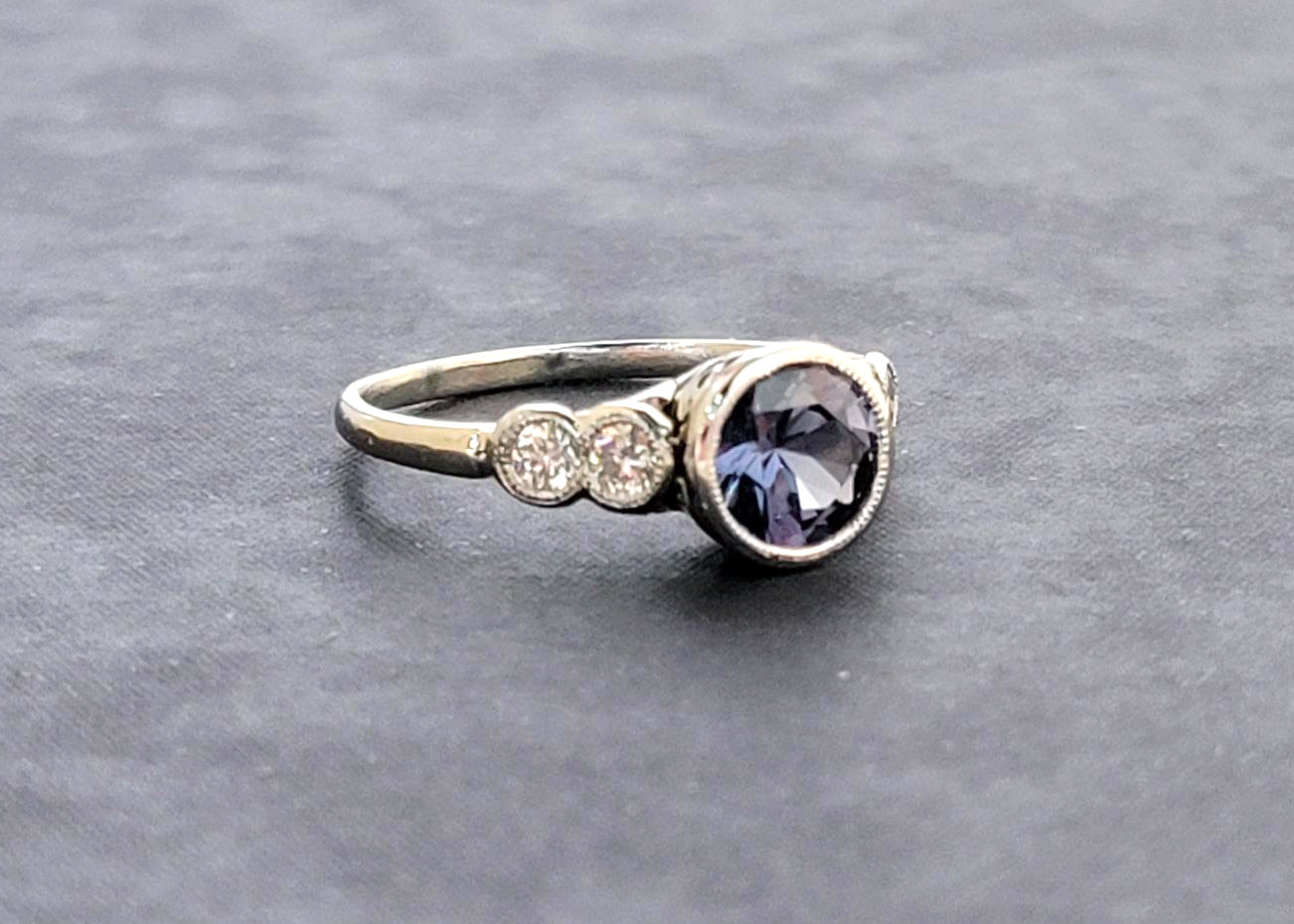 Grey Blue Rings Vintage Platinum Natural Blue-Grey Spinel and Diamond Ring - Francis ...