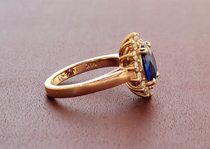 14K RG Halo Sapphire and Diamond Ring