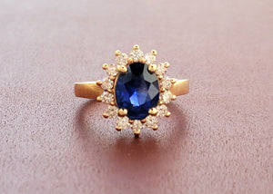 14K RG Halo Sapphire and Diamond Ring