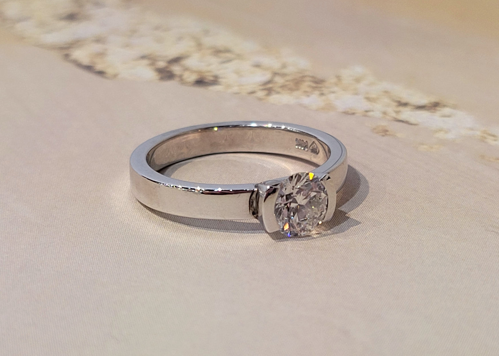 14K W/G Semi Bezel Set Diamond Solitaire Ring