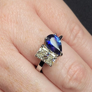 14K W/G Moi et Toi Sapphire and Lab Grown Diamond Ring