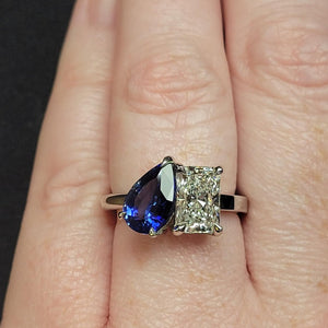 14K W/G Moi et Toi Sapphire and Lab Grown Diamond Ring