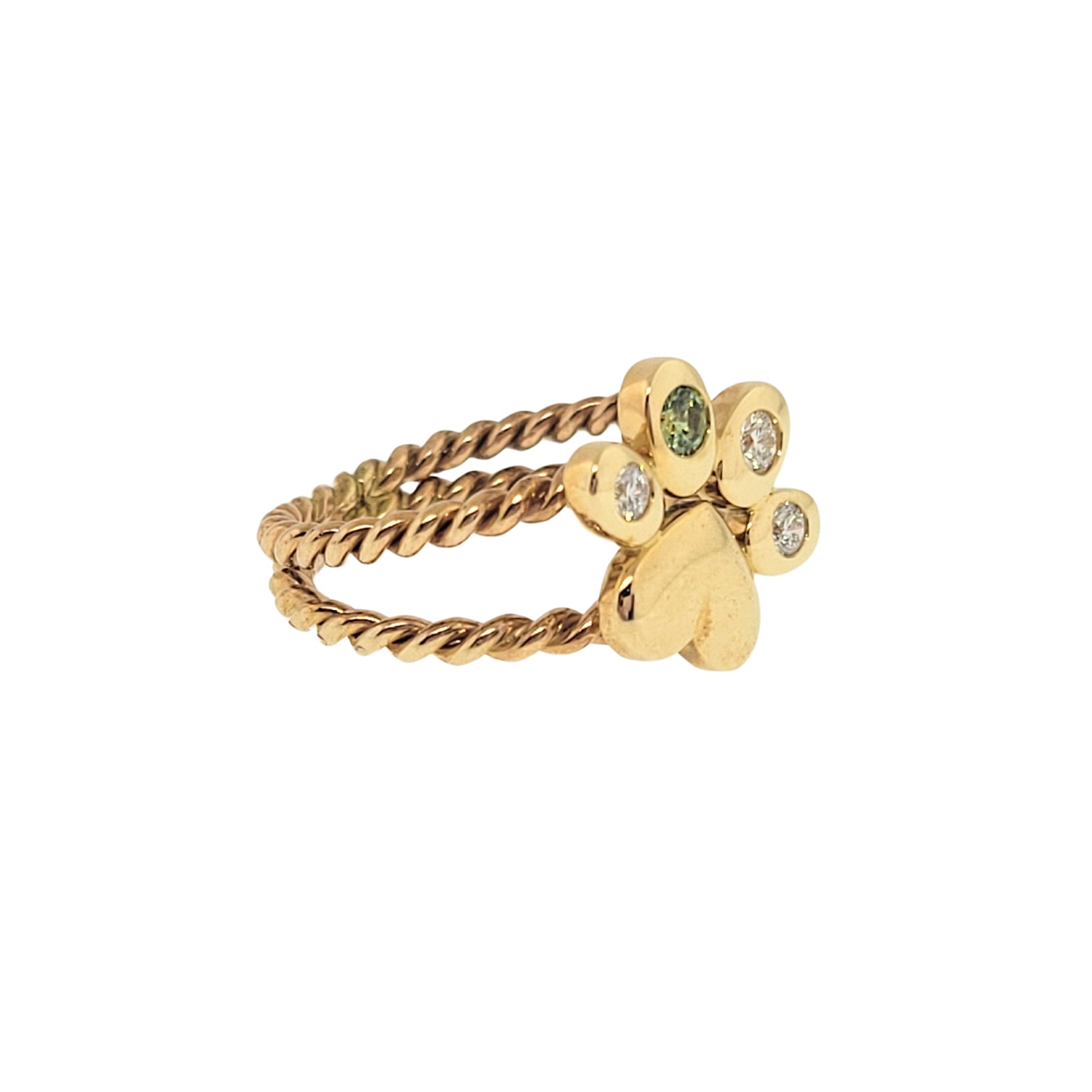 10K Yellow Gold Paw Print Ring
