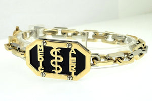 14K Y/W Black Onyx Custom Medic Alert Bracelet