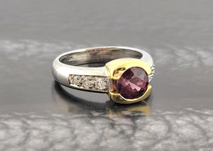 14K W/G & 18K Y/G Garnet and Diamond Ring