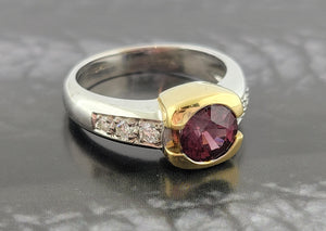 14K W/G & 18K Y/G Garnet and Diamond Ring