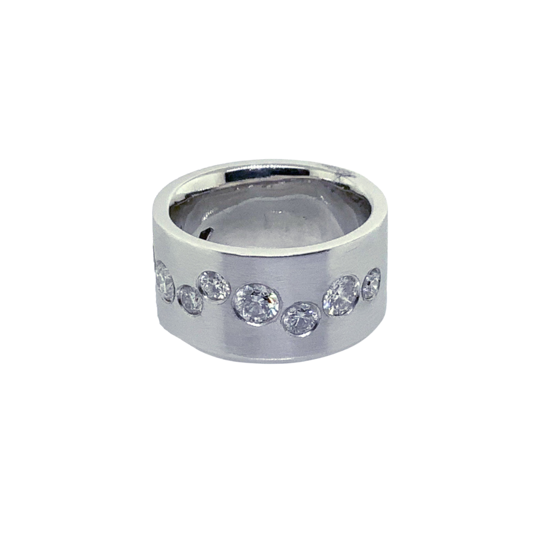 14K White Gold Diamond Wave Design Wide Band With Comfort Fit