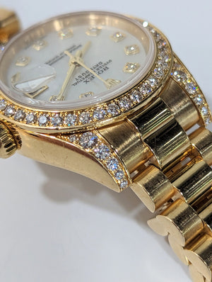 Rolex Ladies Datejust 18k Yellow Gold with Diamonds and MOP Dial