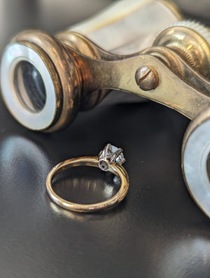 18k Yellow Gold Old Mine Cut Diamond Engagement Ring