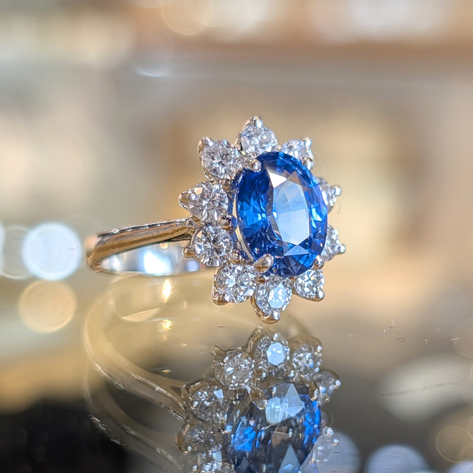 Iconic "Lady Di" Blue Sapphire & Diamond Halo Vintage Ring