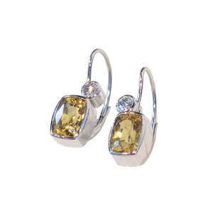 14k White Gold Yellow Sapphire & Diamond Drop Earrings