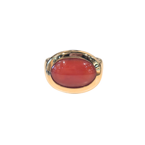 14k Yellow Gold Bezel-Set Coral Ring