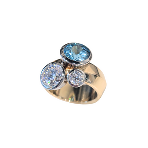 18k Yellow & 14k White Gold Blue Zircon & Diamond 'Facet' Ring