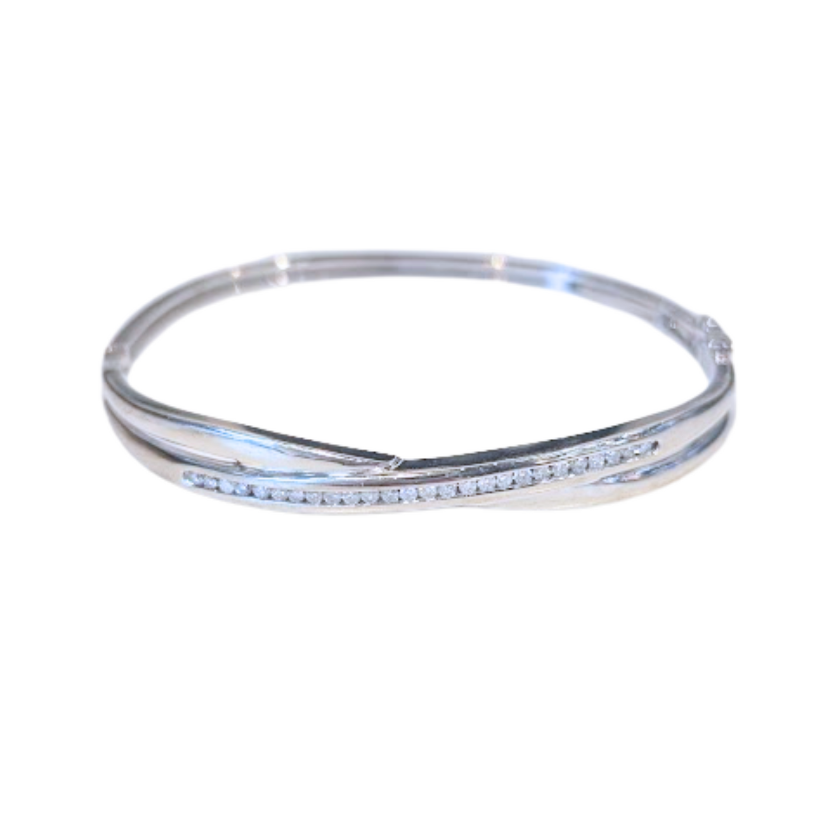 14k White Gold Natural Diamond Hinged Bangle