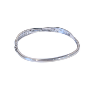 14k White Gold Natural Diamond Hinged Bangle