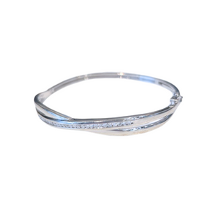 14k White Gold Natural Diamond Hinged Bangle