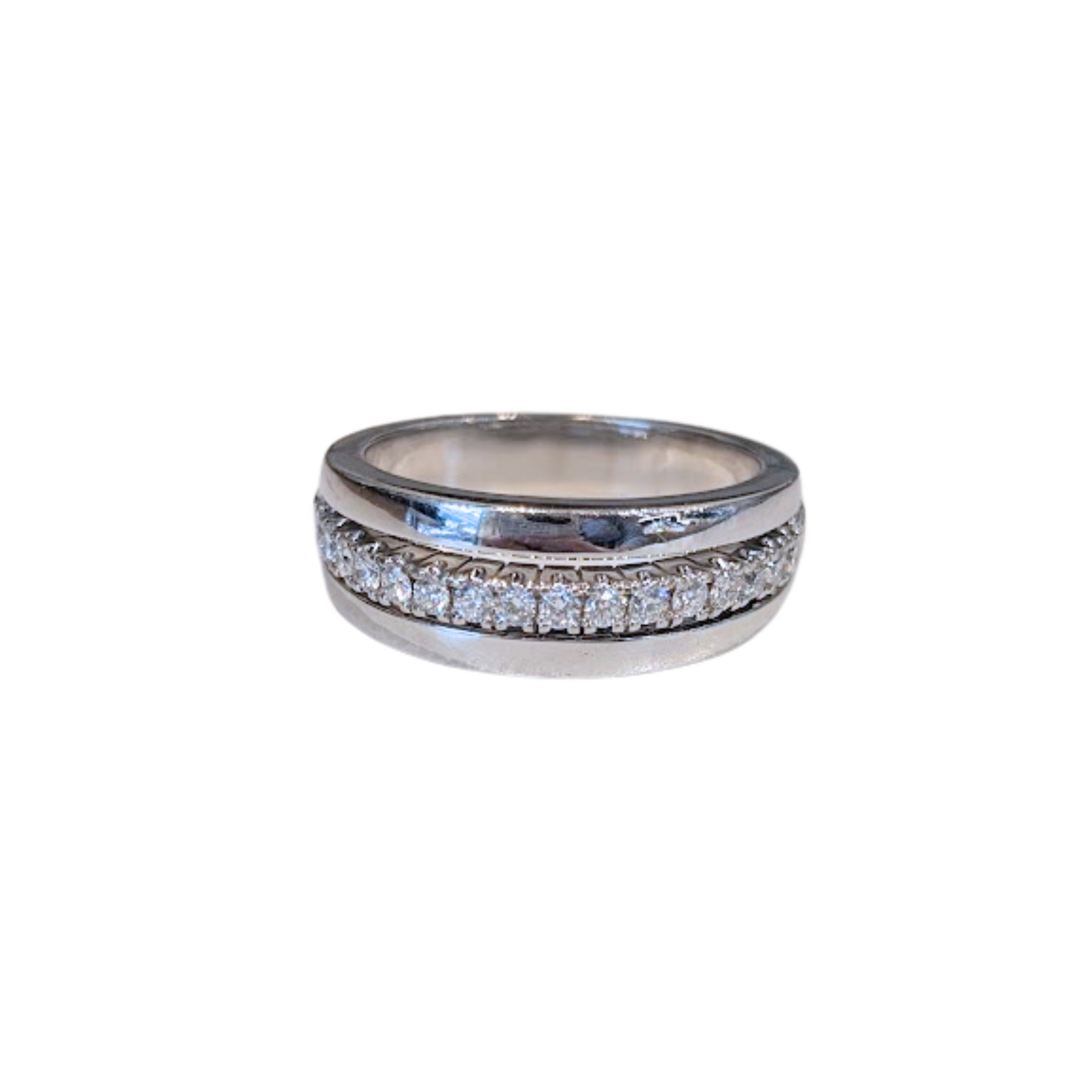 14k White Gold Natural Diamond Wideband Ring