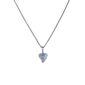 14k White Gold Natural Heart Shape Diamond Chain & Pendant