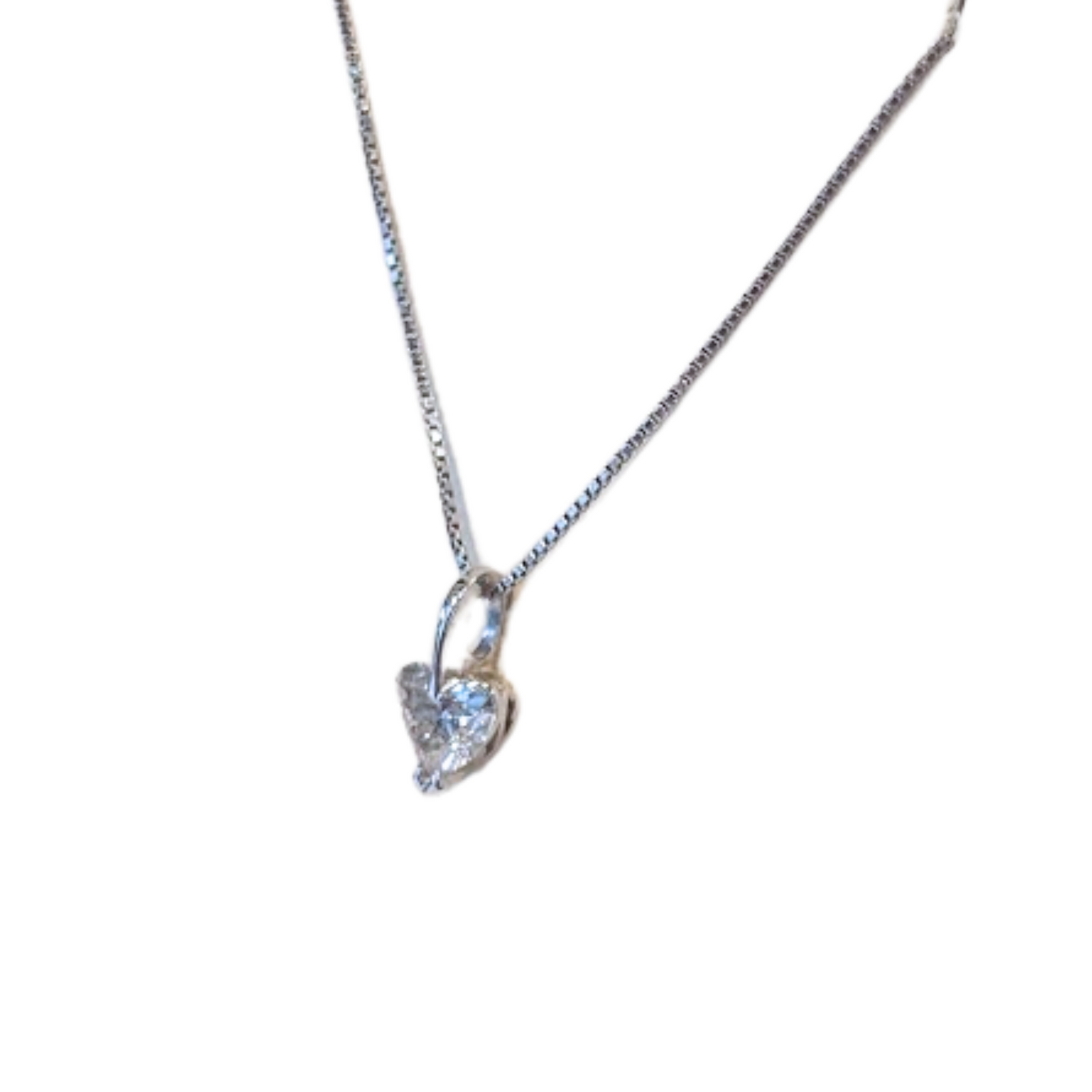 14k White Gold Natural Heart Shape Diamond Chain & Pendant