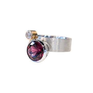 14k White & Yellow Gold Rhodolite Garnet & Diamond Bubble Ring