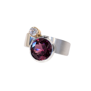 14k White & Yellow Gold Rhodolite Garnet & Diamond Bubble Ring