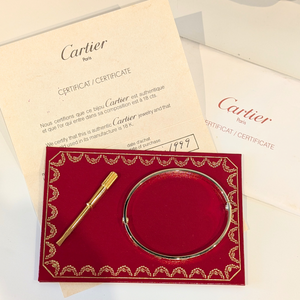 18k Yellow Gold Authentic Cartier Love Bangle, Screwdriver & Papers