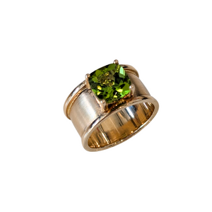 14k Yellow Gold Peridot Wideband Ring