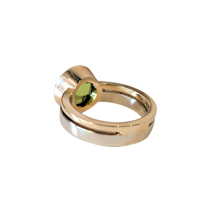 14k Two-Tone Checkboard Peridot Bezel Ring