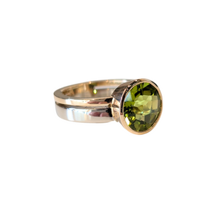 14k Two-Tone Checkboard Peridot Bezel Ring