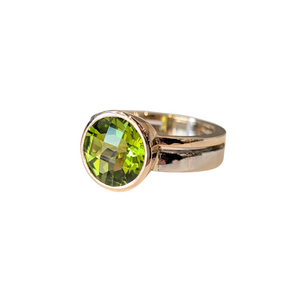 14k Two-Tone Checkboard Peridot Bezel Ring