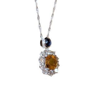 14k & 18k White Gold Yellow Sapphire Diamond Halo Pendant