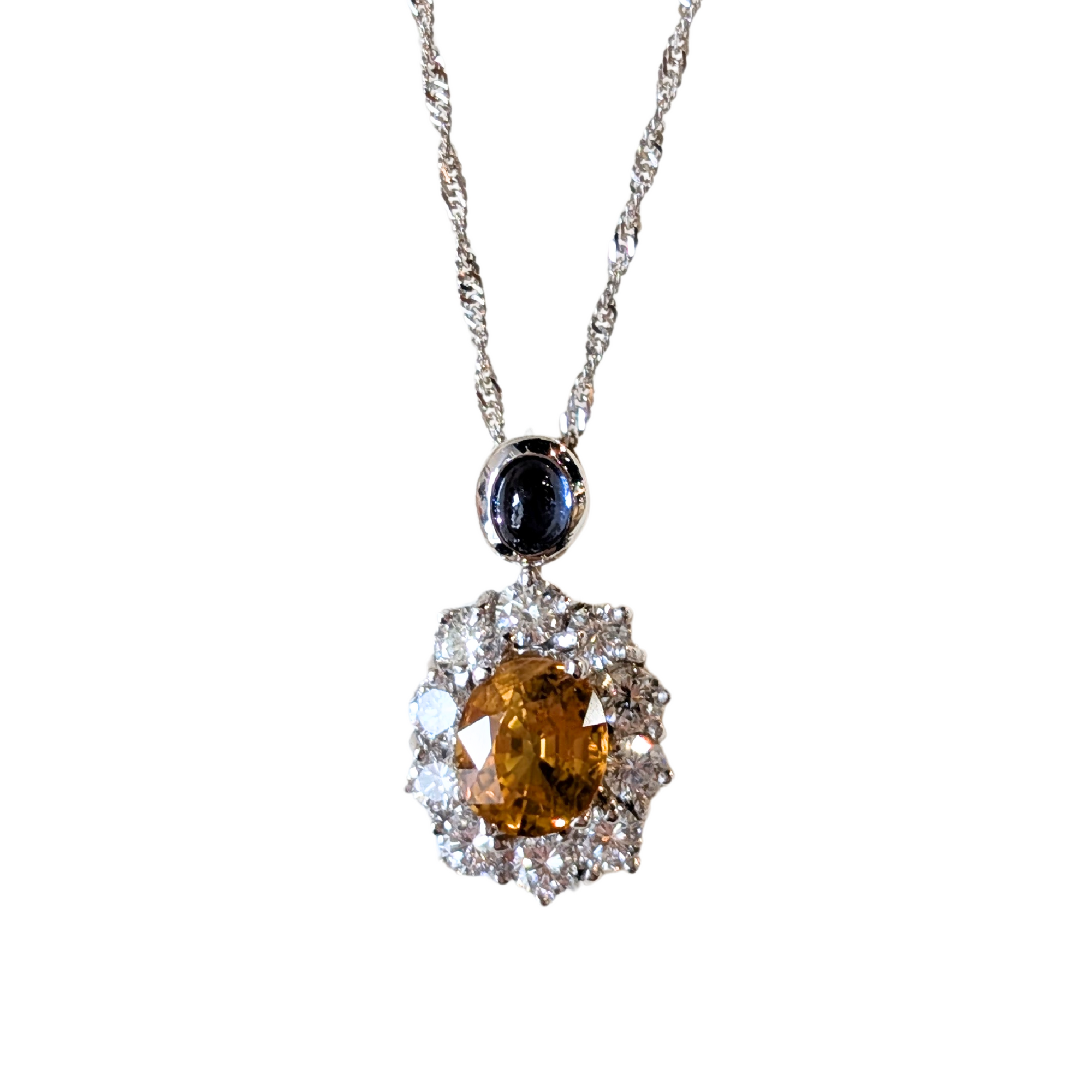 14k & 18k White Gold Yellow Sapphire Diamond Halo Pendant