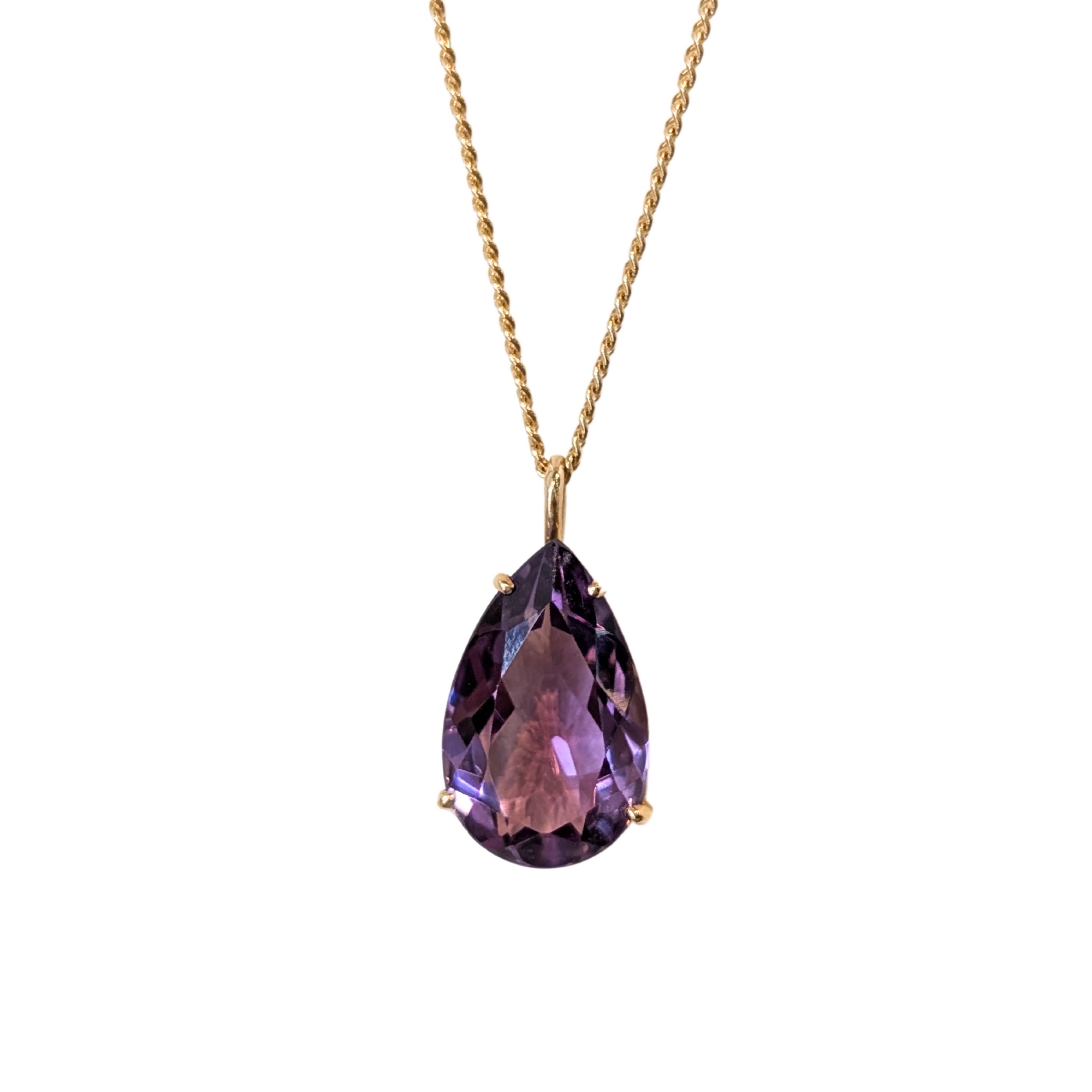 14k Yellow Gold Pear-Shape Amethyst Pendant