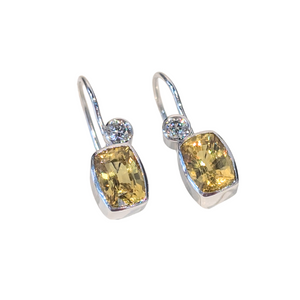 14k White Gold Yellow Sapphire & Diamond Drop Earrings