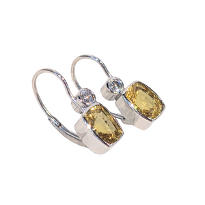 14k White Gold Yellow Sapphire & Diamond Drop Earrings