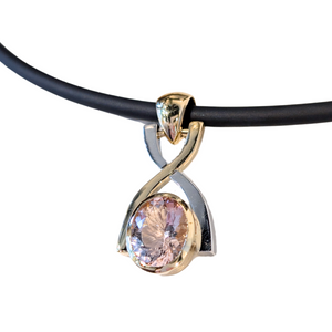 18K & Platinum Morganite Pendant on Rubber Necklace