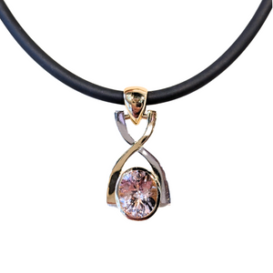 18K & Platinum Morganite Pendant on Rubber Necklace