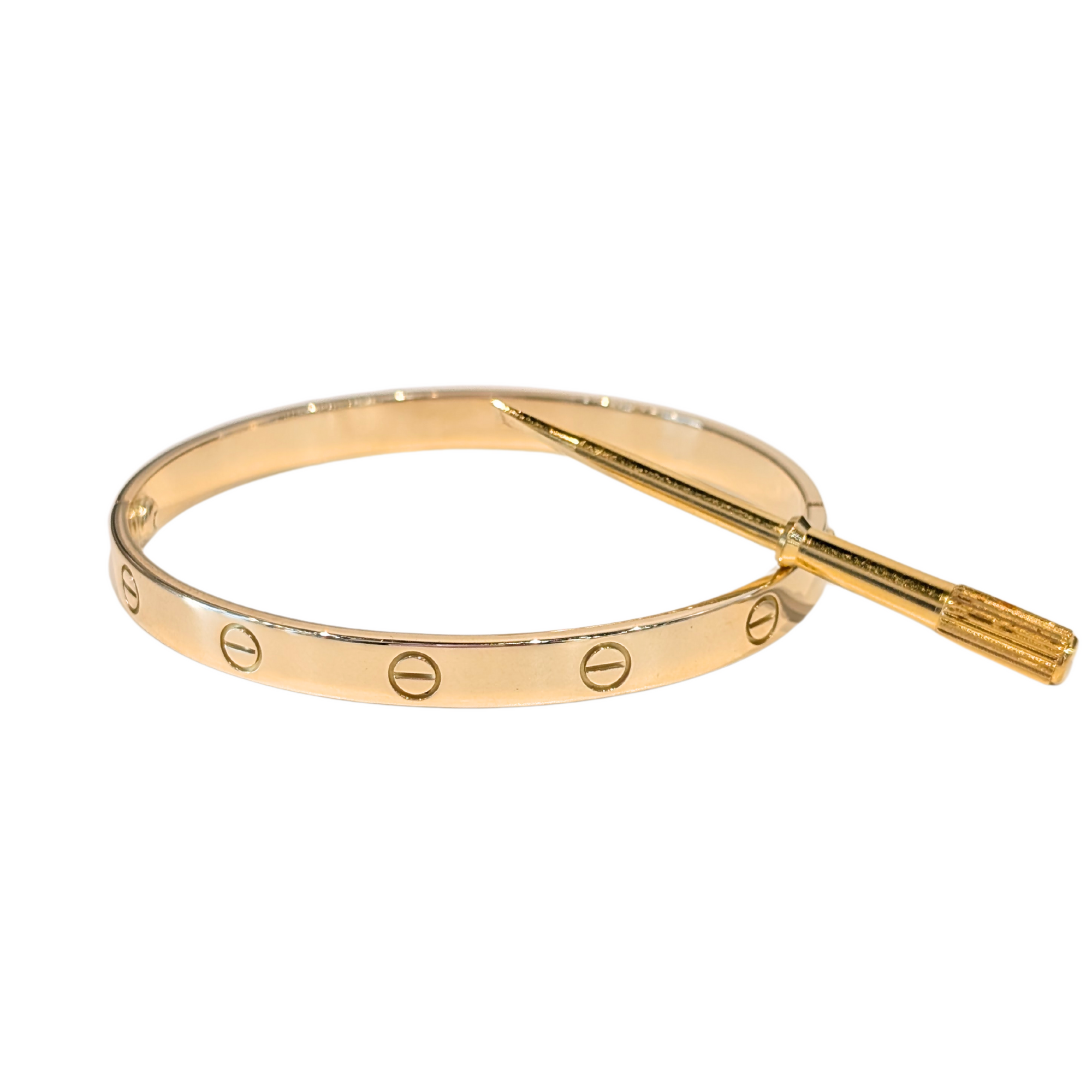 18k Yellow Gold Authentic Cartier Love Bangle, Screwdriver & Papers